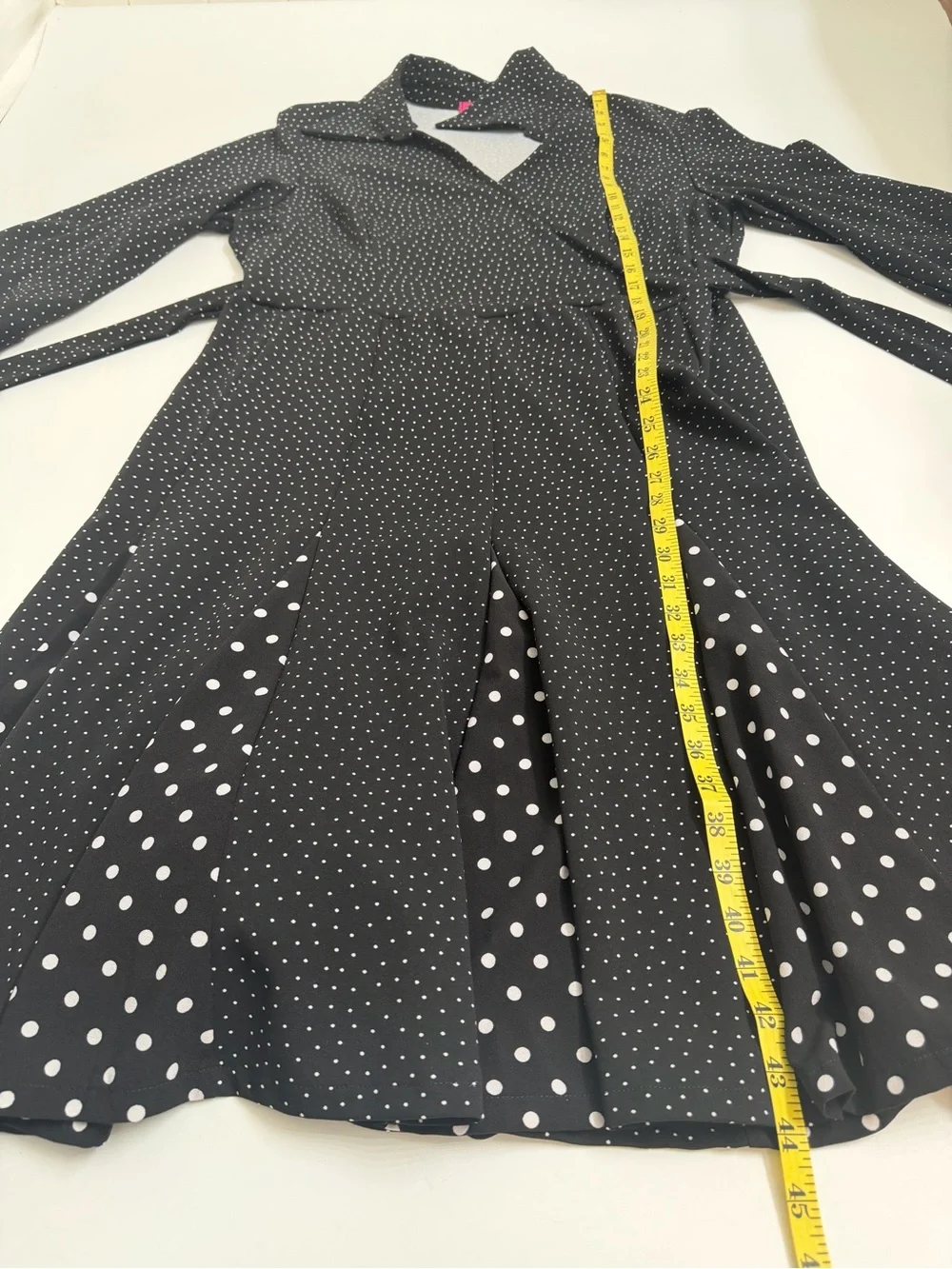 Melissa Masse Made to Measure Polka Dot Wrap Dress 1X Black White Midi Dress